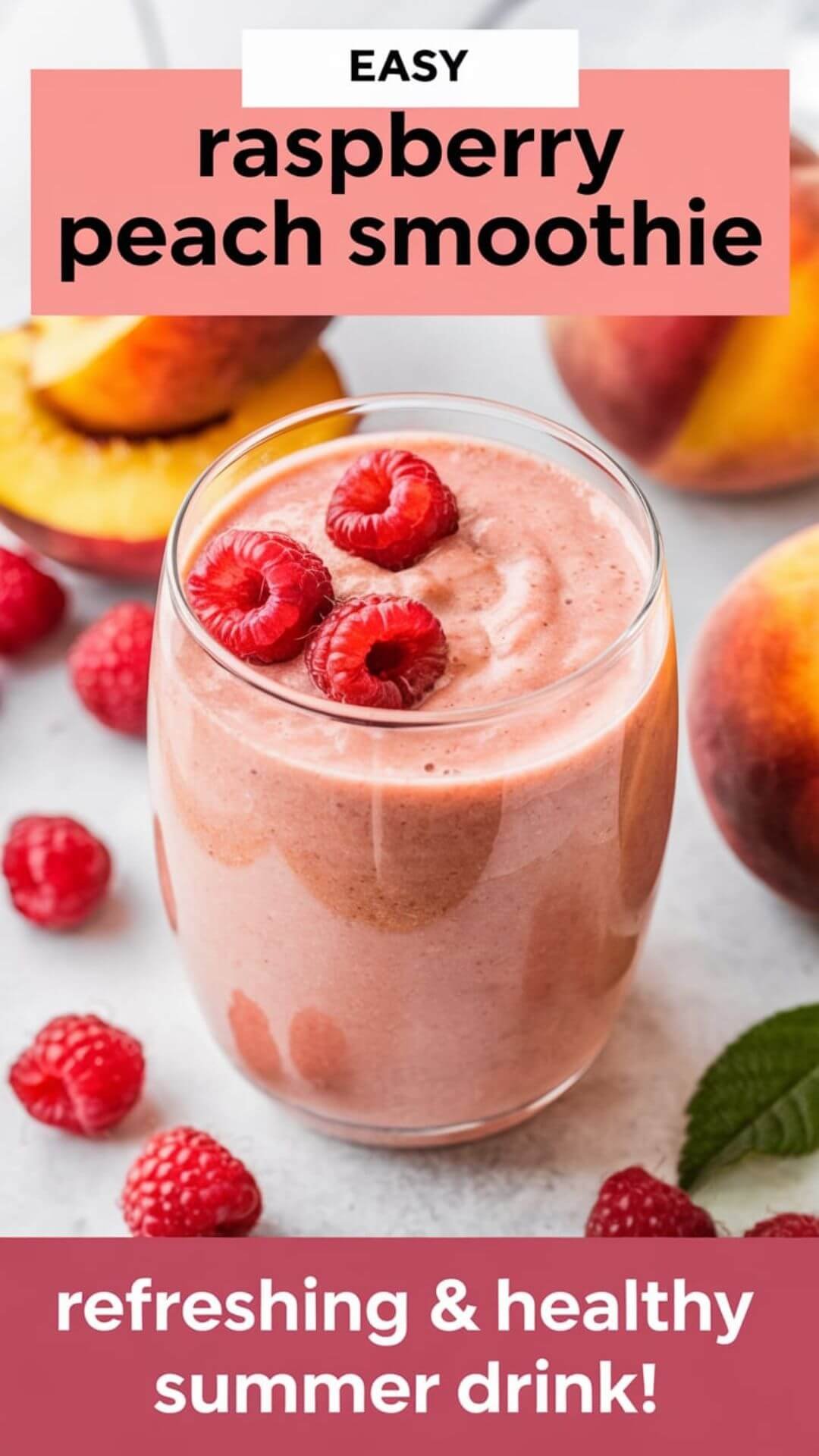 this Raspberry Peach Smoothie! It’s full of antioxidants, fiber, and fresh flavor. Perfect for a clean-eating lifestyle!
