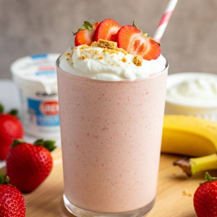 Strawberry Banana Protein Cheesecake Smoothie