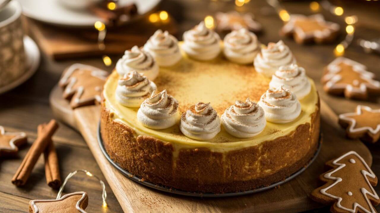 Eggnog Cheesecake with a Gingerbread Crust